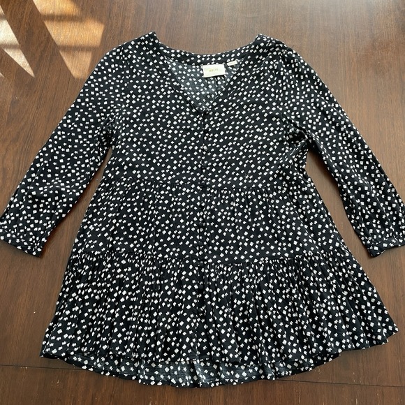 Anthropologie Maeve Lila Tiered Tunic Top Womens Medium‎ Polka dot Black White - Picture 2 of 10